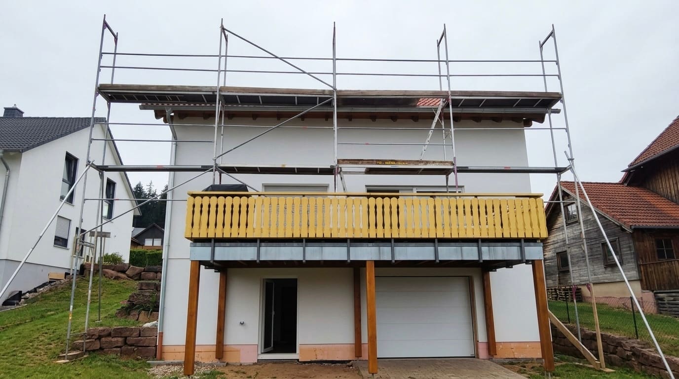 Gerüst für Dacharbeiten am Wohnhaus in Eisenbach